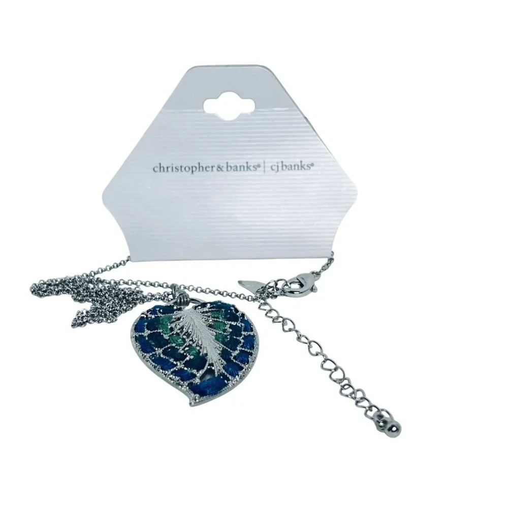 Christopher & Banks Silver Tone Chain Necklace W/Threaded Leaf Pendant (5605) - Picture 5 of 5